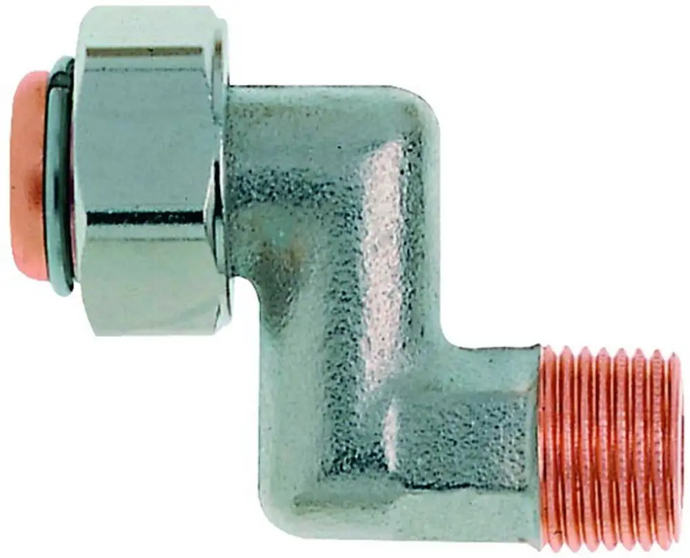 Fittings von IMI Hydronic Engineering, L-Form mit einer Gewindeanschlussseite und einer glatten Anschlussseite, geeignet zum Ausgleich unterschiedlicher Anschlußmaße.